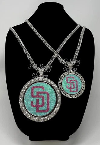 San Diego Padres City Connect Swag Chain - 2.5 & 4 Inch Silver Spinning Necklace Cover