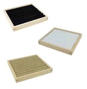 Stackable Natural Wooden Jewellery Display Tray with Choice of Ring Roll Insert - Picture 1 of 7
