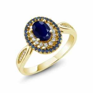 Blauer Saphir Verlobungsring mit CZ 925 Sterling Silber vergoldet Größe 7 - Bild 1 von 7