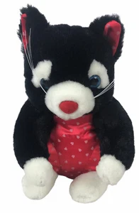 Kuddle Me Toys Black & White Kitten Kitty Cat 10” Plush Blue Eyes Hearts - Picture 1 of 3