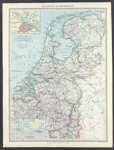 mapa Holanda Países Bajos con litografía original color 1906 - Imagen 1 de 4