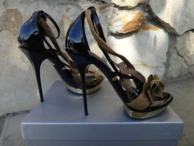  Sandalias de plataforma italianas charol negro colección Gianmarco Lorenzi EU 39 Foto 1 de 4