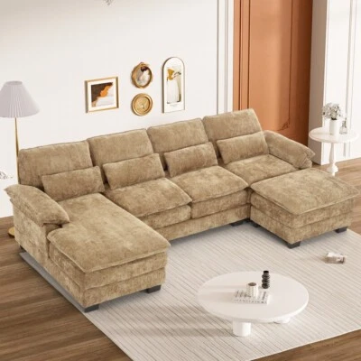 X-HOMEGARDEN 114" U-Shape Modular Sectional Sofa Upholstery Couch with Chaise Lounge Ottoman