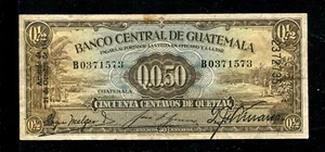 GUATEMALA 50 Centavos-1/2 Quetzal P-13a, 21. 10. Billete de 1942 en muy buen estado - Imagen 1 de 2