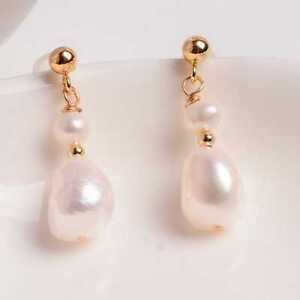 10-11mm Baroque Natural white Akoya Pearl Earrings 925 Wedding Aquaculture Party