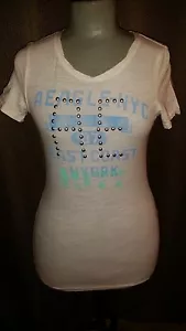 AMERICAN EAGLE White STUDDED LOGO Crew Neck Tee Sz MD NWT - Picture 1 of 5