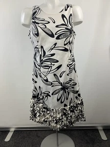 Evan Picone Womens Sz 4 Black White Floral Sheath Dress Sleeveless Ruffle Hem - Picture 1 of 6