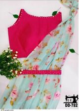 Georgette Flower Printed Sari Saree Indian Ethnic Wedding Wear Lehenga Floral
