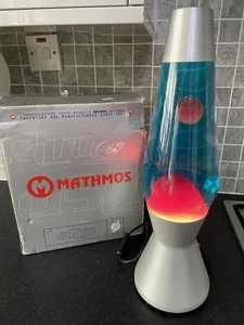 Original Classic Mathmos Astro Lava Lamp Blue Liquid Red Wax Silver Base/top 17” - Picture 1 of 6