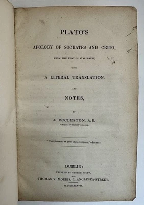 J Eccleston / Plato's Apology of Socrates and Crito From the Text 1837 Foto 1 de 4