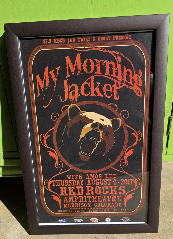 My Morning Jacket W/Amos Lee Framed Concert Poster August 4, 2011 Red Rocks... - Image 1 of 1