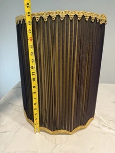 VTG Large 19" Black Pleated Gold Trim Mid Century Drum Shade AS IS - Picture 1 of 8