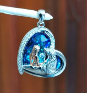 Anhänger als Herz Mädchen mit Pferd blauer Stein aus 925 er Sterlingsilber - Bild 1 von 5