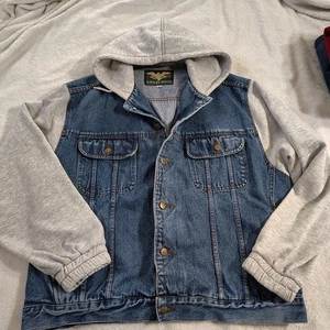 Eagles Ridge Y2K Vintage Denim Jacket with Gray Hood And Sleeves Men's XL - Picture 1 of 7