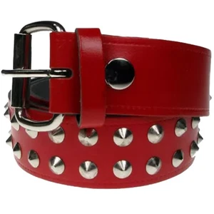 Studded Red Real Leather Belt 1.5 inch 38mm, Gothic, Punk Rocker, Rebel, Studs - Picture 1 of 4