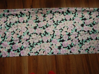 Pink & Lavender Morning Glory Flowers on Black-Satiny Feel no Stretch 6 3/4" Yds - Image 1 of 3