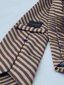 WINDSOR Made in Italy Brown & Gold Silk Tie Striped - Picture 1 of 6