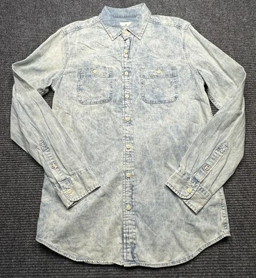 Camisa de mezclilla American Eagle Outfitters para hombre mediana alta lavada con ácido con botones Foto 1 de 4