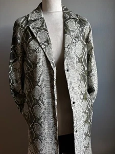 TOPSHOP snake print COAT 6 8 mac faux leather trench long retro moc croc lizard - Picture 1 of 23