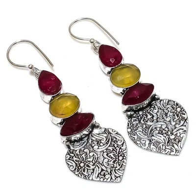 Pendiente De Joyería De Plata Esterlina 925 Con Piedra Simulada De Ónix 2.56" - Imagen 1 de 4