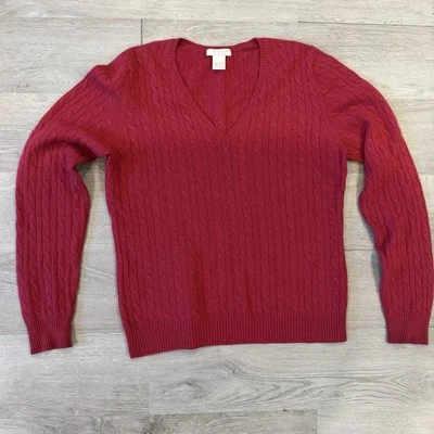 Tweeds Women's L Cashmere Cable Knit V-Neck Sweater Raspberry, Long Sleeve - Image 1 of 4