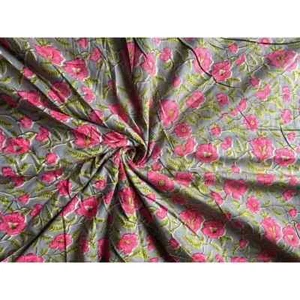 50Yard Indian Floral Hand Printed Cotton Fabric Sewing Fabrics Dressmaking Craft - Picture 1 of 3