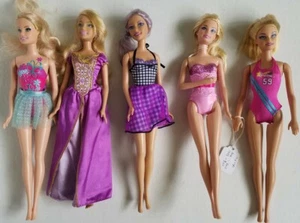 Barbie Lot 5 Dolls Butterfly Ballerina Purple Pink Hair Vtg Dress Bathing Suit - Picture 1 of 5