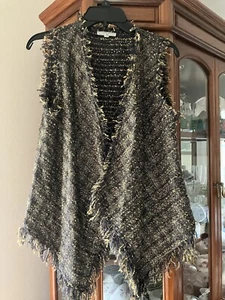 Alberto Makali Open Knit Cardigan Vest Size Medium Black/Metallic Gold Fringe - Picture 1 of 6