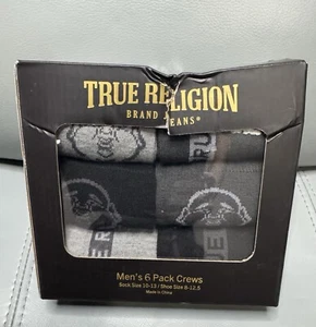 Confezione 6 Calzini Crew True Religion Uomo Taglia 10-13/Scarpa Taglia 8-12,5 - Foto 1 di 2