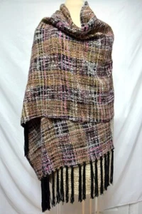 Carlisle Boucle rosa braun Tweed 26,5" breit x 91" lang Schal Halstuch-Wildleder Fransen - Bild 1 von 20