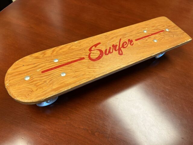 Vintage 1960s Red Super Surfer Covina CA Wood Skateboard W/ 