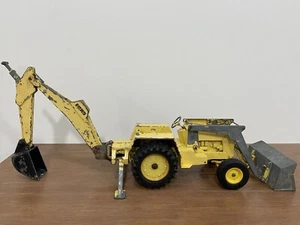 Vintage Ertl 7500 Ford Tractor 36" Long Backhoe Front Loader 1975 Diecast Metal - Picture 1 of 22