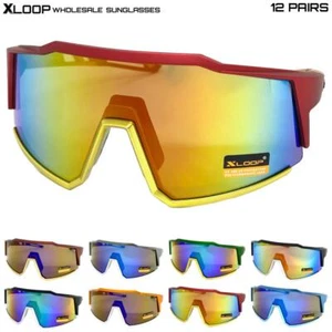 WHOLESALE LOT Men Oversized Sports Wrap Biker Cycling Shield SUNGLASSES 12 Pairs - Picture 1 of 24