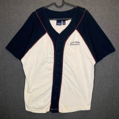 BUM Equipment Tshirt Jersey Men's Medium Beige Black Button Up Sport Baseball  - Image 1 of 4