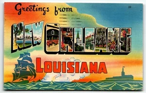 Greetings from New Orleans Louisiana Linen Large Letter Postcard LA PM 1949 - Picture 1 of 2