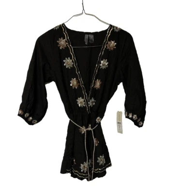Beach Bunny Swimwear Romper Cover-Up Black Cotton Embellished Size S/M $216 NWT - Photo 1/4