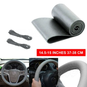 Grey DIY Car Steering Wheel Cover Cowhide Leather Breathable Anti-slip For 15" - Picture 1 of 10