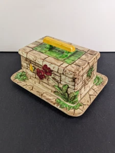 Vintage Wishing Well Hand Paint Falcon Ware Pottery Lidded Butter Dish Tray - Picture 1 of 12