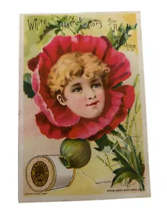 Victorian J&P Coats Best Cord Thread Trade Card Poppy and Girls Face (A6) - Bild 1 von 4