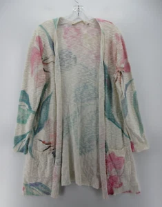 Soft Surroundings Sweater Women Large White Open Tunic Cardigan Floral Sheer NEW - Picture 1 of 14