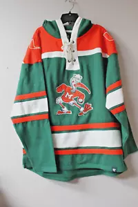 New NCAA Miami Hurricanes old time jersey style mid weight cotton hoodie men's L - Picture 1 of 5