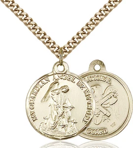 14K Gold Filled Guardain Angel Nat'l Guard Military Catholic Medal Necklace - Bild 1 von 1