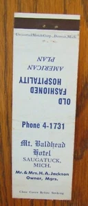 SAUGATUCK, MICHIGAN MATCHBOOK COVER: MT. BALDHEAD HOTEL MATCHCOVER H. JACKSON -D - Picture 1 of 1