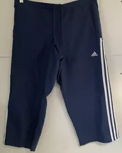ADIDAS Mujer Pantalones Anchos Capri 3 Rayas Blanco Talla Grande Azul - Imagen 1 de 3