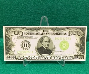 BILLETE DE DIEZ MIL DÓLARES 1934 (¡PEGATINA!) NÚMERO DE SERIE BAJO (¡LEE DESCRIPCIÓN!) - Imagen 1 de 3