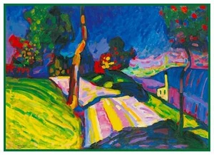 Murnau Rainbow Landscape by Modern Artist Kandinsky Counted Cross Stitch Pattern - Picture 1 of 3