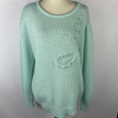 Suéter Vintage Diana Marco Lentejuelas y Cuentas Adornado Verde Menta Talla 20 W Foto 1 de 4