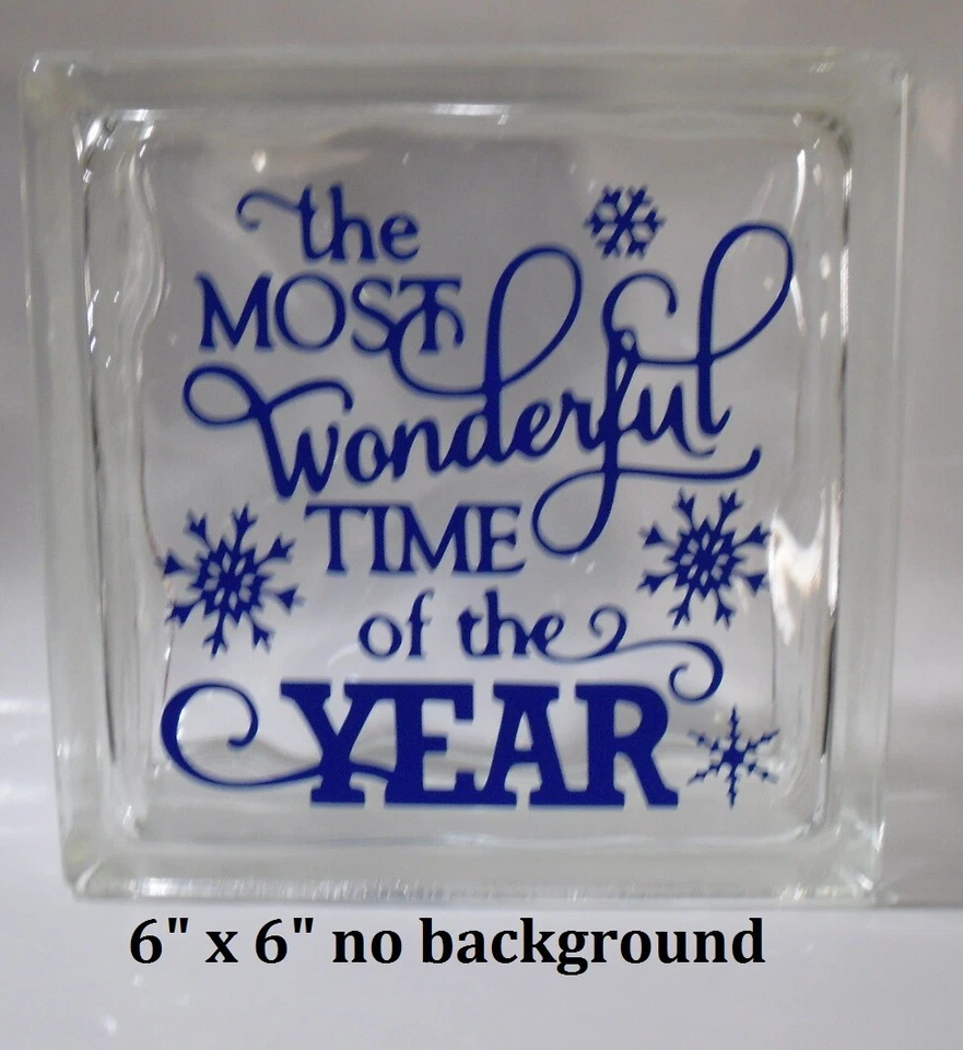 HOLIDAYDECALS4U Most Wonderful time of the year Christmas decal sticker for DIY 8" glass block