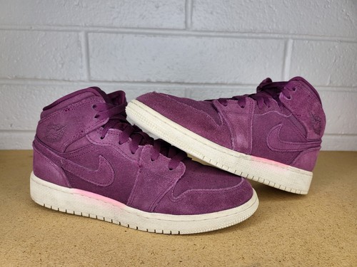 Scarpe Nike Air Jordan Retro 1 Mid GS 554725 625 Bordeaux vela giovani taglia 5y pelle scamosciata