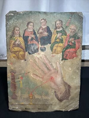 罕见原创宗教油锡画墨西哥 1800 - 1830 年耶稣圣餐  — 第 1/4 张图片